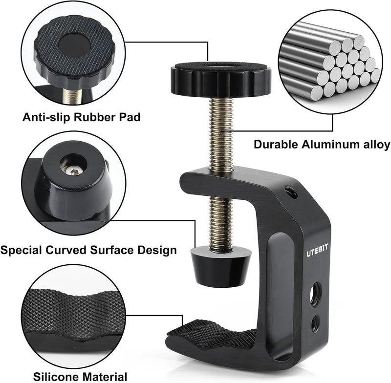 UTEBIT Small C Clamps 2 inch with 1/4" and 3/8" Thread Hole for Desktop Mount Tables Desk Clamps Aluminum Support 2 Pack - Image 4